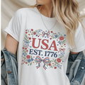 USA 1776 Croquette Bow and Floral Tshirt - Long Sleeve - Crewneck - Hoodie